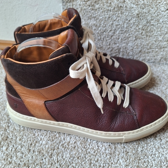 Frye Owen Mens Leather Two Tone Brown High Top Sneaker Size 8.5 - Picture 3 of 10